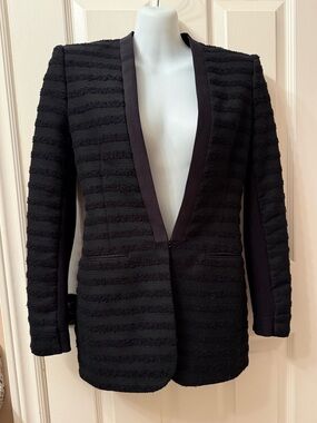 BCBG Max Azria Black on Black Textured Stripe Blazer XXS